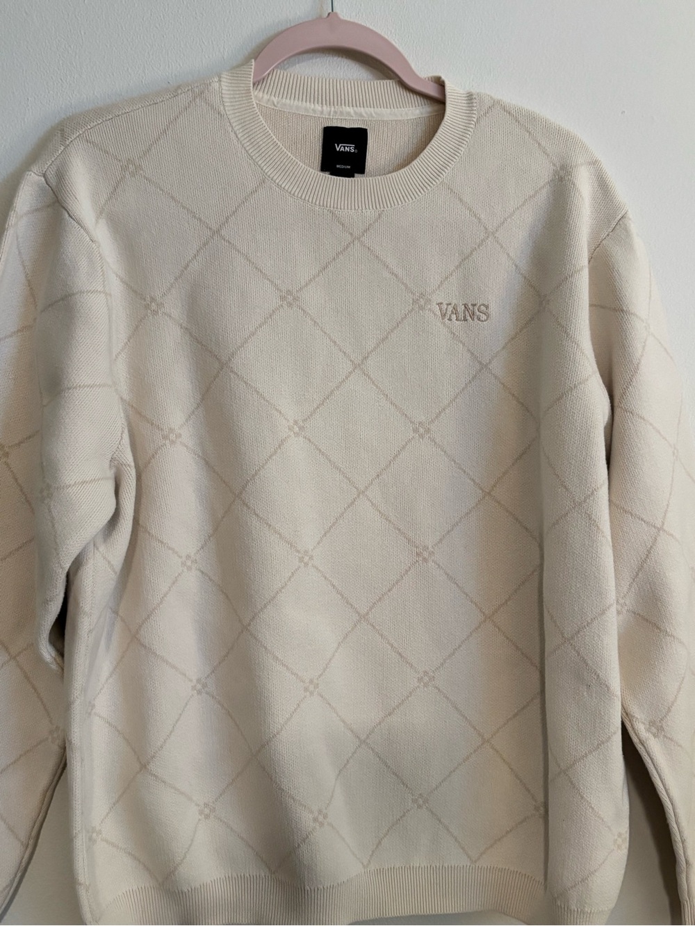 Vans Diamond Knit argyle Crewneck Sweater in cream Size Medium